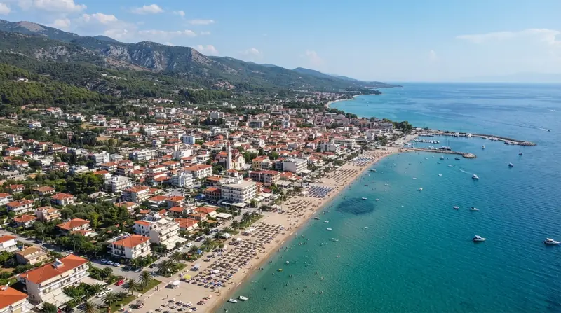Pogled iz vazduha na Asprovaltu, Solunska regija, Grčka — odredište kombi prevoza iz Srbije