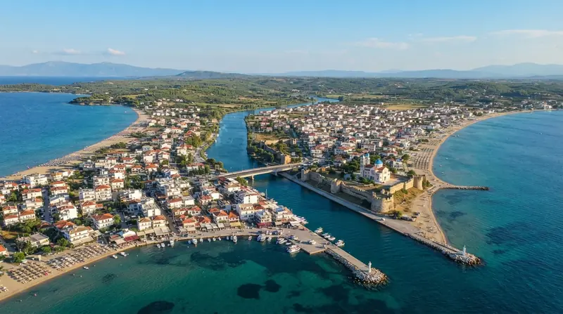 Pogled iz vazduha na Nea Potidaju, Kasandra, Grčka — odredište kombi prevoza iz Srbije