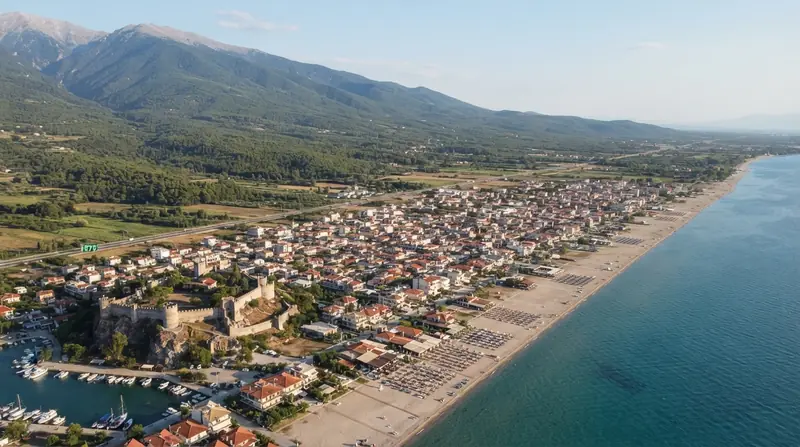 Pogled iz vazduha na Nei Pori, Olimpska rivijera, Grčka — odredište kombi prevoza iz Srbije