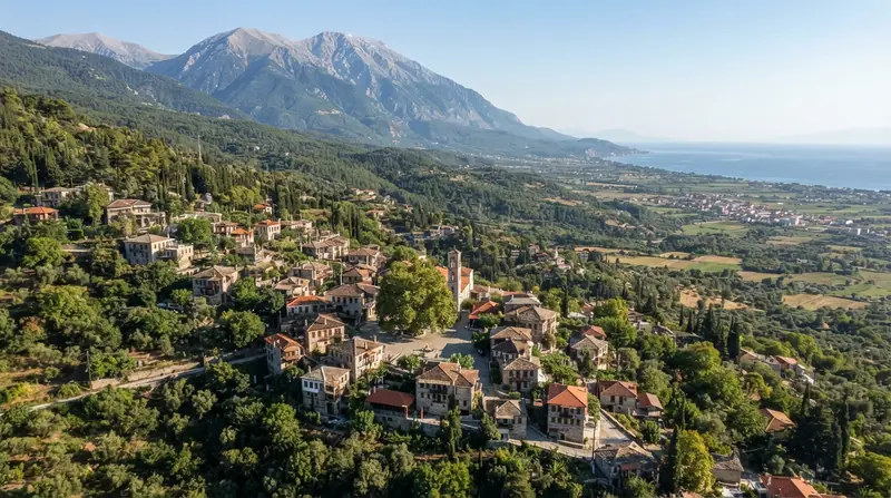 Pogled iz vazduha na Panteleimon, Olimpska rivijera, Grčka — odredište kombi prevoza iz Srbije