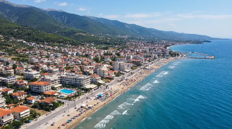 Pogled iz vazduha na Vrasnu, Solunska regija, Grčka — odredište kombi prevoza iz Srbije
