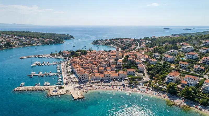 Pogled iz vazduha na Malinsku, Kvarner, Hrvatska — odredište kombi prevoza iz Srbije