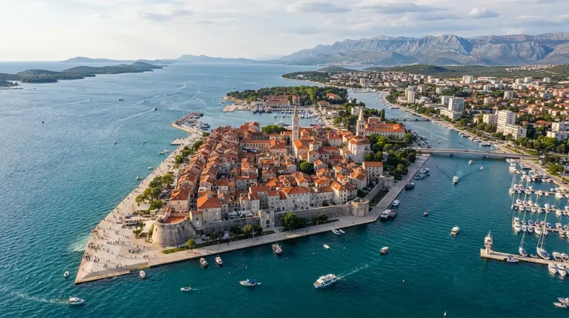 Pogled iz vazduha na Zadar, Severna Dalmacija, Hrvatska — odredište kombi prevoza iz Srbije
