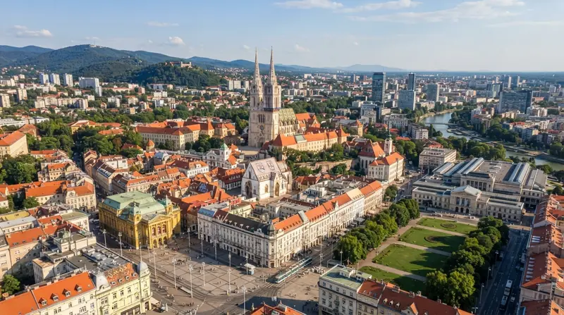 Pogled iz vazduha na Zagreb, Kontinentalna Hrvatska, Hrvatska — odredište kombi prevoza iz Srbije