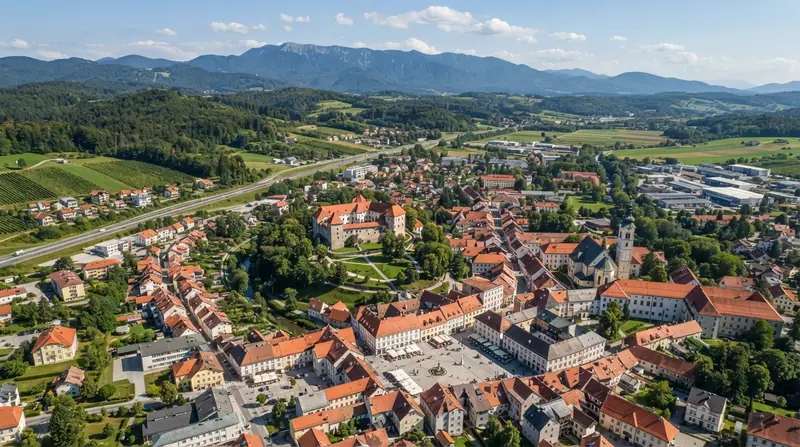 Kombi prevoz Beograd → Slovenska Bistrica: pogled iz vazduha na Slovensku Bistricu, Štajerska, Slovenija