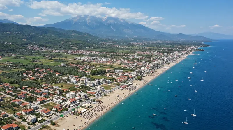 Pogled iz vazduha na region Olimpska rivijera, Grčka — kombi prevoz iz Srbije do Olimpske rivijere
